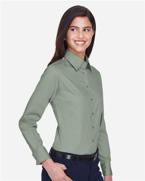 Harriton Women's Easy Blend™ Long Sleeve Twill Dress Shirt with Stain-Release - M500W Dill