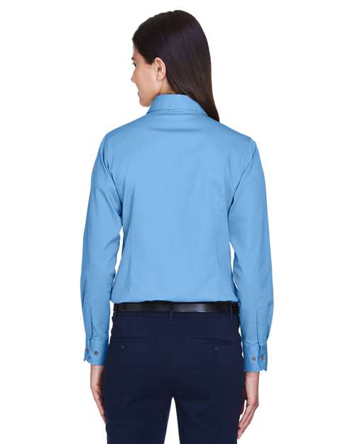 Harriton Women's Easy Blend™ Long Sleeve Twill Dress Shirt with Stain-Release - M500W Light College Blue