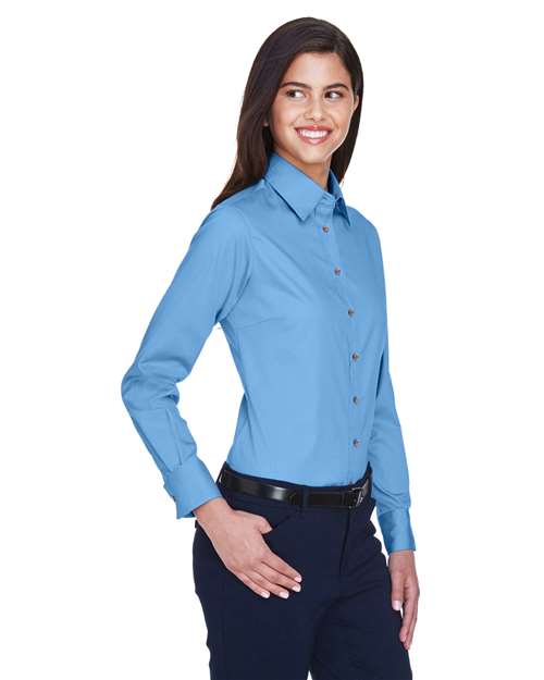 Harriton Women's Easy Blend™ Long Sleeve Twill Dress Shirt with Stain-Release - M500W Light College Blue