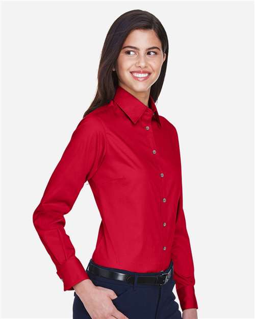 Harriton Women's Easy Blend™ Long Sleeve Twill Dress Shirt with Stain-Release - M500W Red