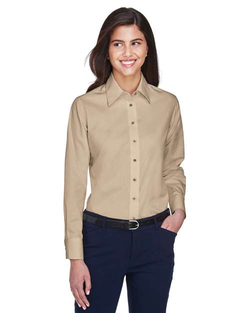 Harriton Women's Easy Blend™ Long Sleeve Twill Dress Shirt with Stain-Release - M500W Stone