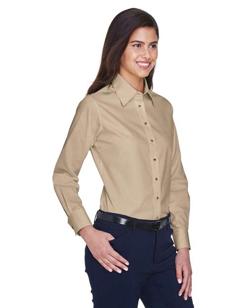 Harriton Women's Easy Blend™ Long Sleeve Twill Dress Shirt with Stain-Release - M500W Stone