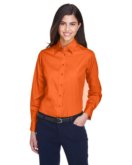 Harriton Women's Easy Blend™ Long Sleeve Twill Dress Shirt with Stain-Release - M500W Team Orange