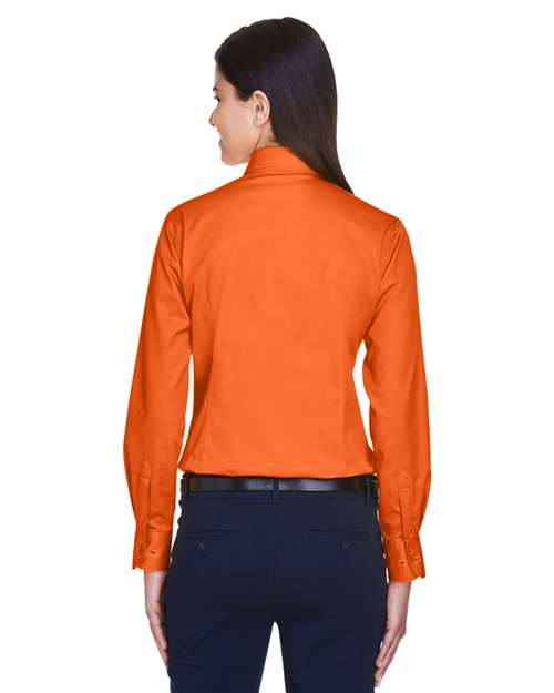 Harriton Women's Easy Blend™ Long Sleeve Twill Dress Shirt with Stain-Release - M500W Team Orange