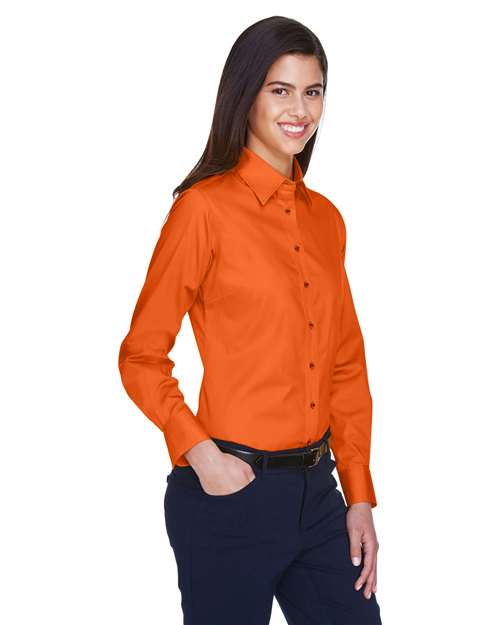 Harriton Women's Easy Blend™ Long Sleeve Twill Dress Shirt with Stain-Release - M500W Team Orange