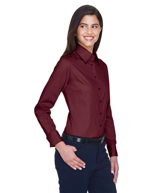 Harriton Women's Easy Blend™ Long Sleeve Twill Dress Shirt with Stain-Release - M500W Wine