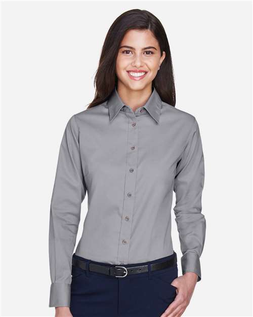 Harriton Women's Easy Blend™ Long Sleeve Twill Dress Shirt with Stain-Release - M500W Dark Grey