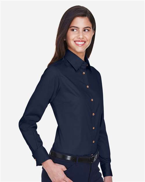Harriton Women's Easy Blend™ Long Sleeve Twill Dress Shirt with Stain-Release - M500W Navy