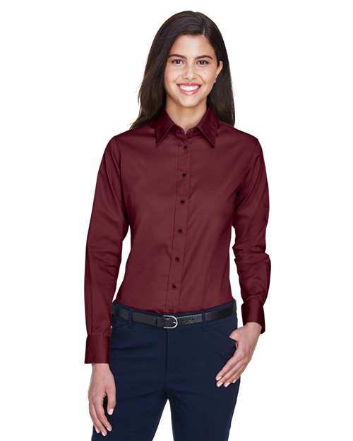 Harriton Women's Easy Blend™ Long Sleeve Twill Dress Shirt with Stain-Release - M500W Wine