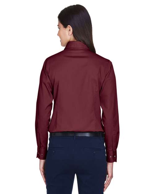 Harriton Women's Easy Blend™ Long Sleeve Twill Dress Shirt with Stain-Release - M500W Wine