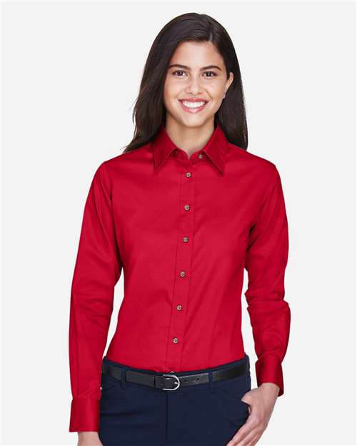Harriton Women's Easy Blend™ Long Sleeve Twill Dress Shirt with Stain-Release - M500W Red