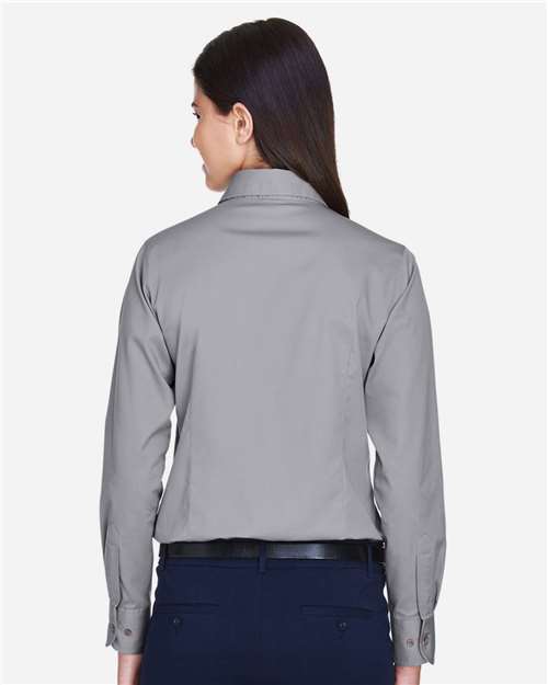 Harriton Women's Easy Blend™ Long Sleeve Twill Dress Shirt with Stain-Release - M500W Dark Grey