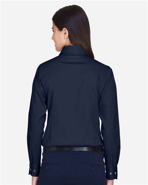 Harriton Women's Easy Blend™ Long Sleeve Twill Dress Shirt with Stain-Release - M500W Navy