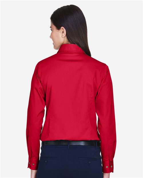 Harriton Women's Easy Blend™ Long Sleeve Twill Dress Shirt with Stain-Release - M500W Red
