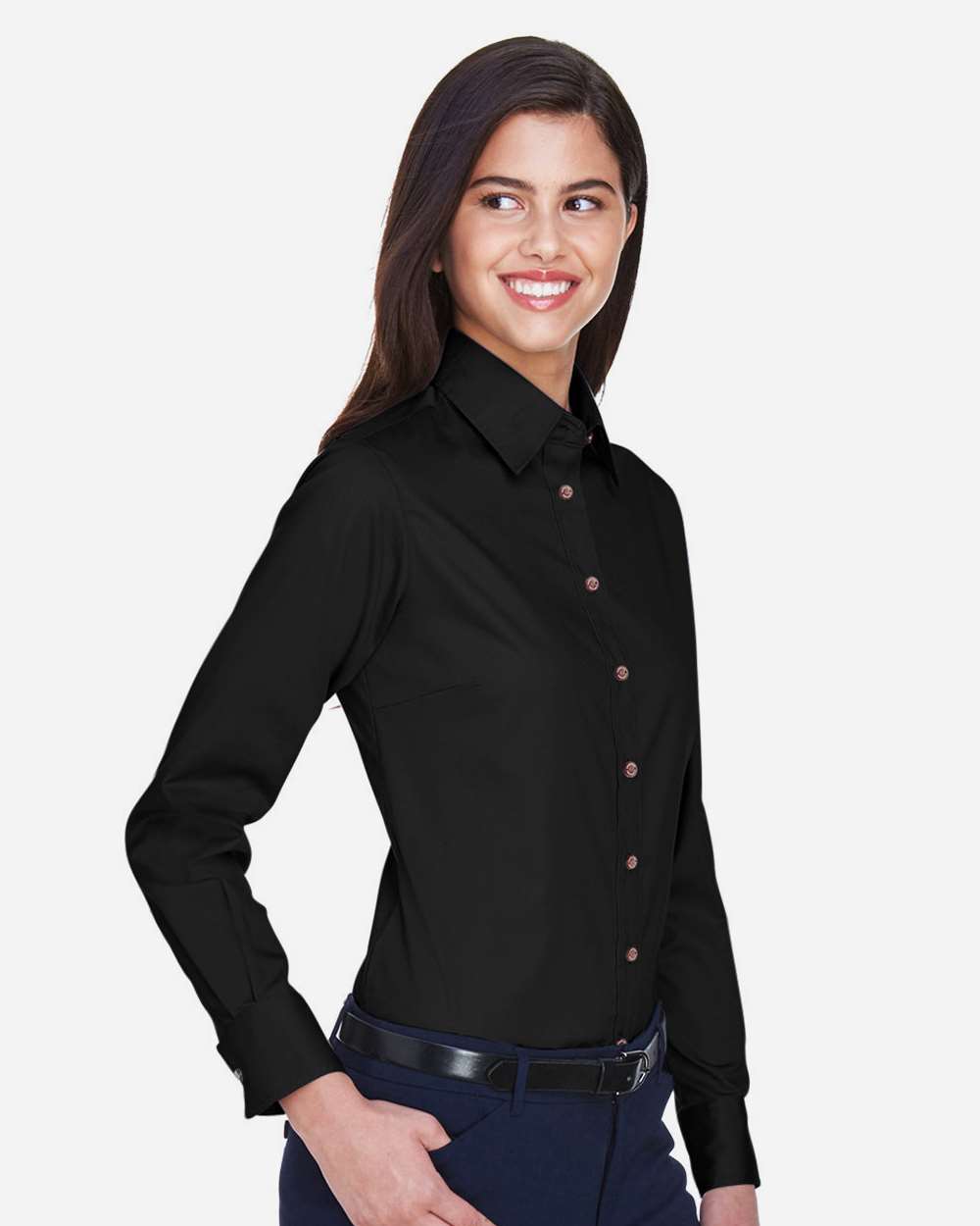 Harriton Women's Easy Blend™ Twill Dress Shirt with Stain-Release - M500W Black