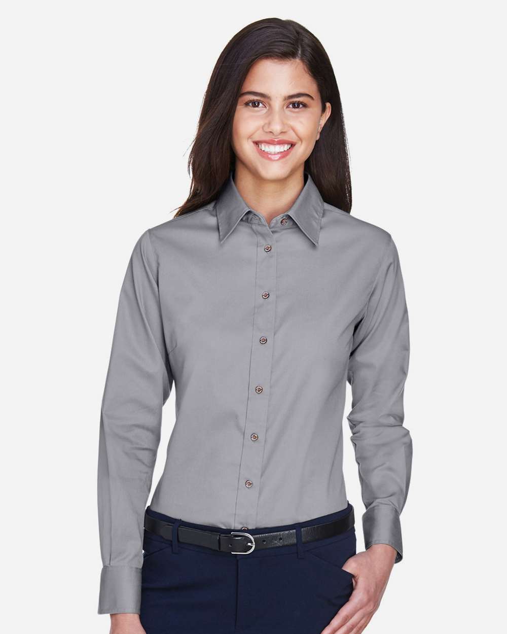 Harriton Women's Easy Blend™ Twill Dress Shirt with Stain-Release - M500W Dark Grey