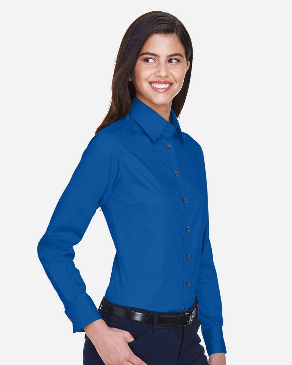 Harriton Women's Easy Blend™ Twill Dress Shirt with Stain-Release - M500W French Blue