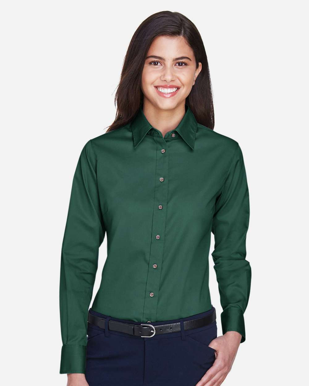 Harriton Women's Easy Blend™ Twill Dress Shirt with Stain-Release - M500W Hunter