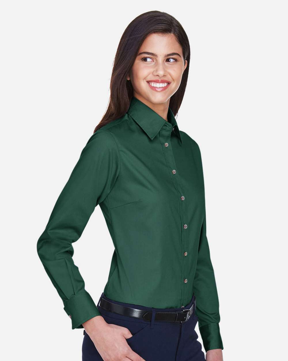 Harriton Women's Easy Blend™ Twill Dress Shirt with Stain-Release - M500W Hunter