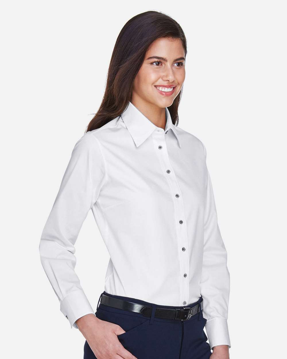 Harriton Women's Easy Blend™ Twill Dress Shirt with Stain-Release - M500W White