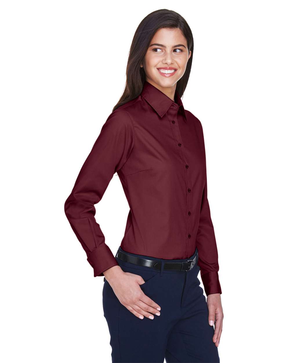 Harriton Women's Easy Blend™ Twill Dress Shirt with Stain-Release - M500W Wine