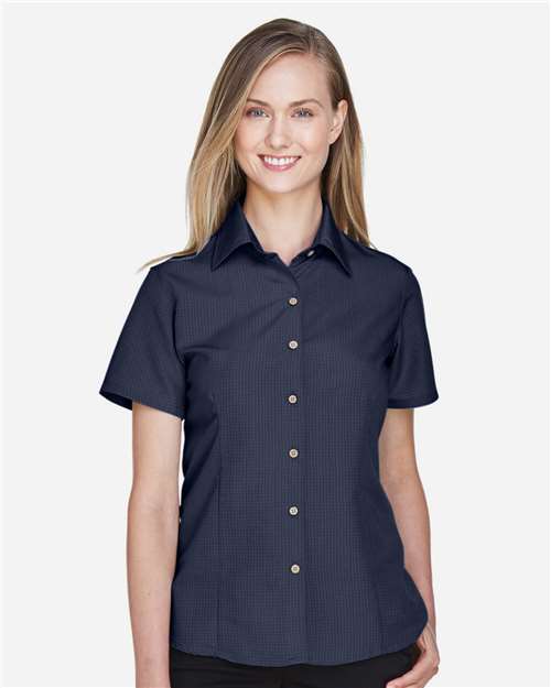 Harriton Women's Barbados Textured Camp Shirt - M560W Navy