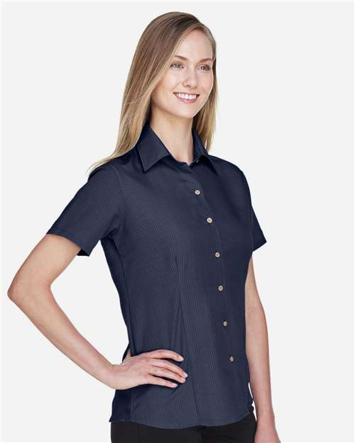 Harriton Women's Barbados Textured Camp Shirt - M560W Navy