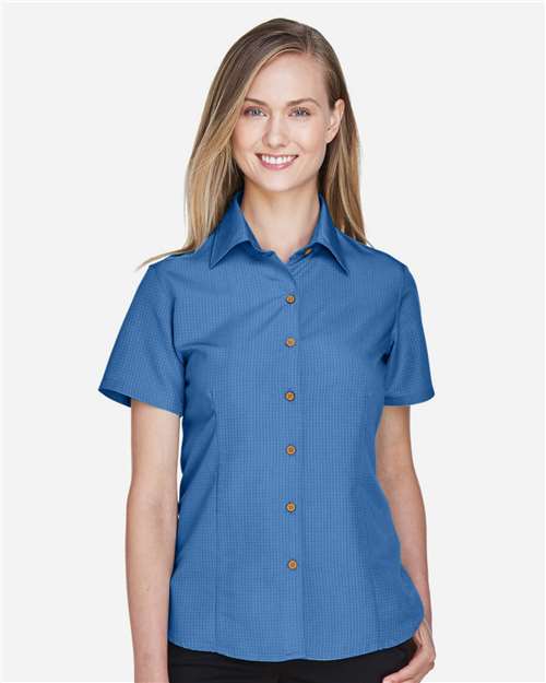 Harriton Women's Barbados Textured Camp Shirt - M560W POOL BLUE