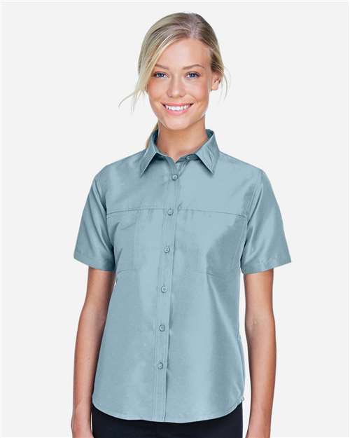 Harriton Women's Key West Short Sleeve Performance Staff Shirt - M580W Cloud Blue