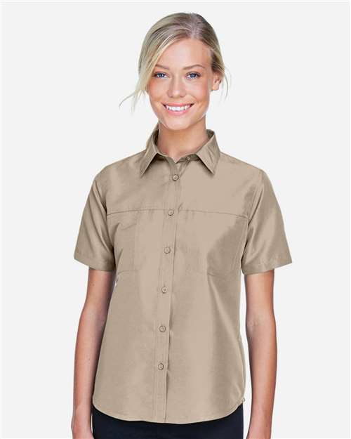 Harriton Women's Key West Short Sleeve Performance Staff Shirt - M580W Khaki