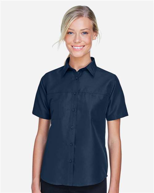 Harriton Women's Key West Short Sleeve Performance Staff Shirt - M580W Navy