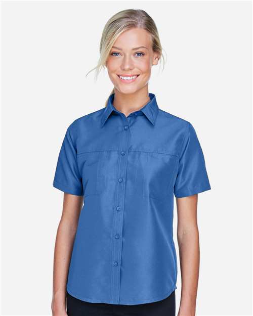 Harriton Women's Key West Short Sleeve Performance Staff Shirt - M580W Pool Blue