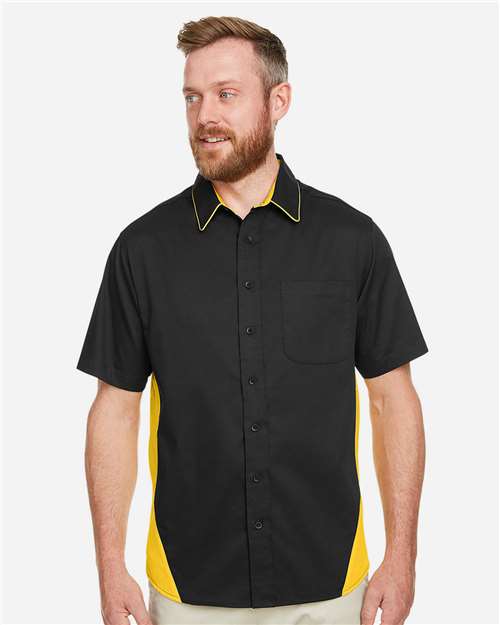 Harriton Men's Flash IL Colorblock Shirt - M586 Black- Sunray Yellow