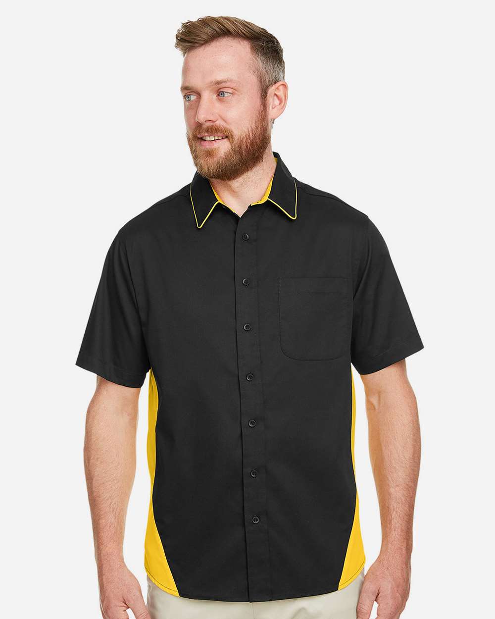 Harriton Men's Flash IL Colorblock Shirt - M586 Black- Sunray Yellow