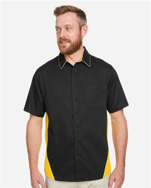 Harriton Men's Tall Flash IL Colorblock Shirt - M586T Black- Sunray Yellow