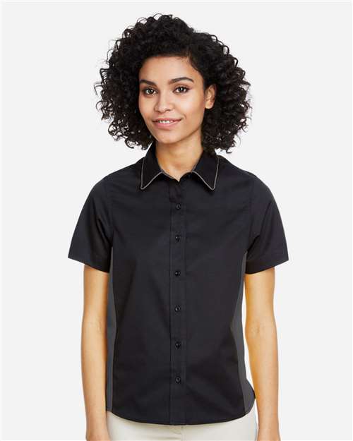Harriton Women's Flash IL Colorblock Shirt - M586W Black- Dark Charcoal