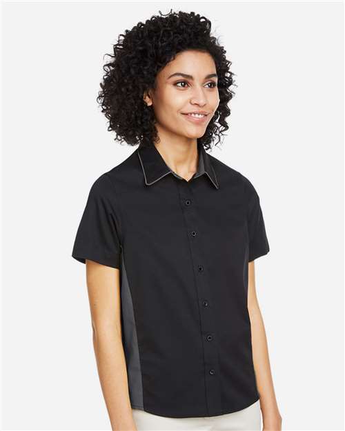Harriton Women's Flash IL Colorblock Shirt - M586W Black- Dark Charcoal