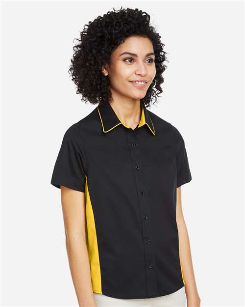 Harriton Women's Flash IL Colorblock Shirt - M586W Black- Sunray Yellow