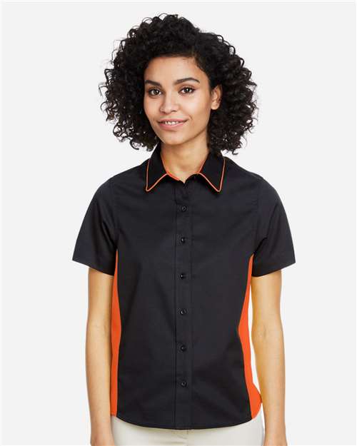 Harriton Women's Flash IL Colorblock Shirt - M586W Black- Team Orange