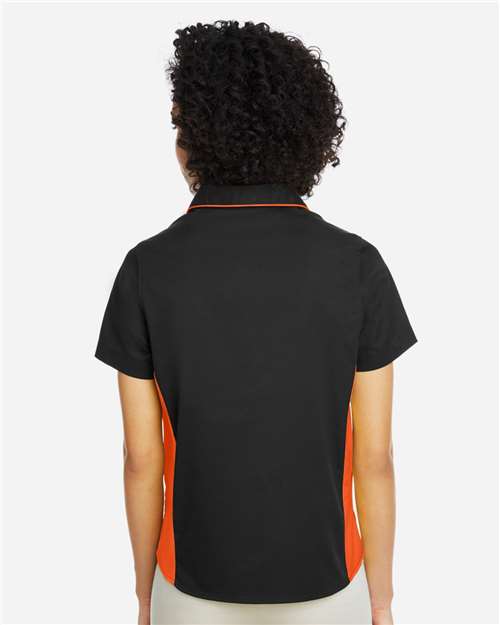 Harriton Women's Flash IL Colorblock Shirt - M586W Black- Team Orange