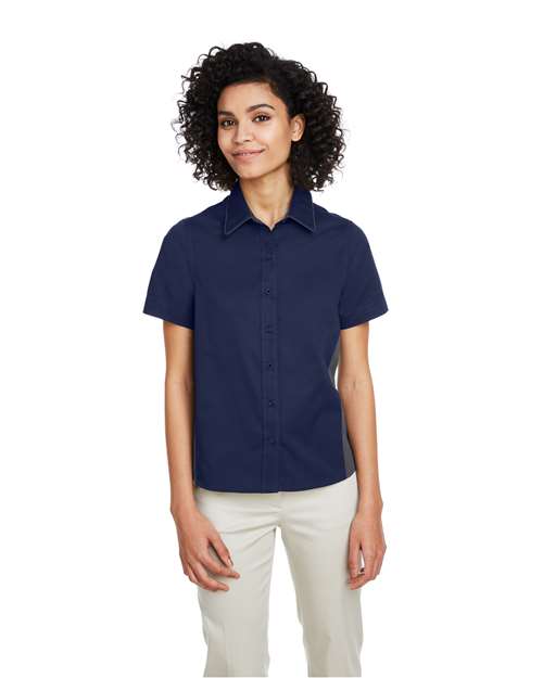Harriton Women's Flash IL Colorblock Shirt - M586W Dark Navy- Dark Charcoal