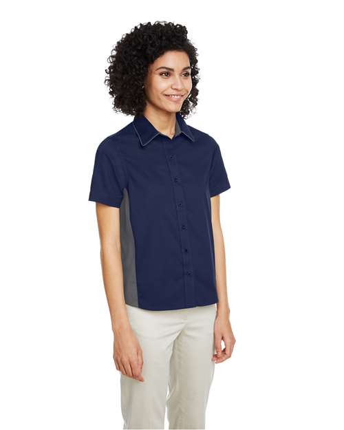 Harriton Women's Flash IL Colorblock Shirt - M586W Dark Navy- Dark Charcoal