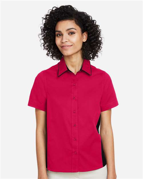 Harriton Women's Flash IL Colorblock Shirt - M586W Red- Black