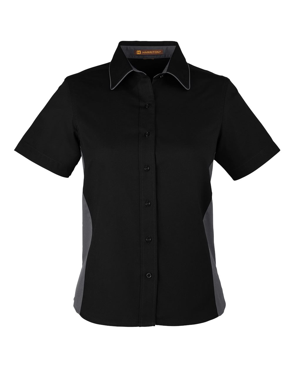 Harriton Women's Flash IL Colorblock Shirt - M586W Black- Dark Charcoal