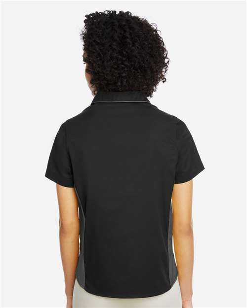 Harriton Women's Flash IL Colorblock Shirt - M586W Black- Dark Charcoal