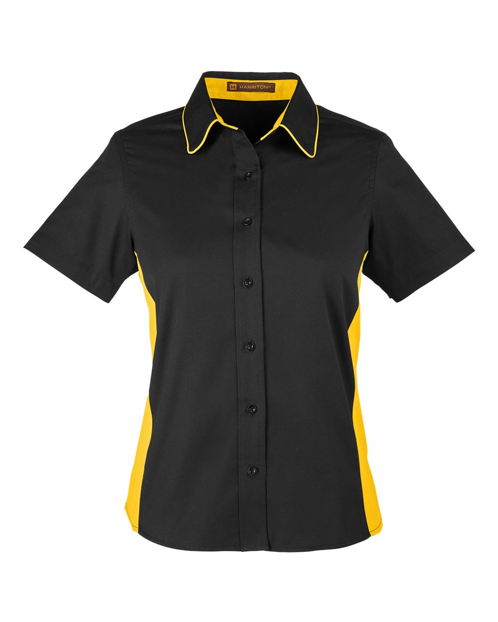 Harriton Women's Flash IL Colorblock Shirt - M586W Black- Sunray Yellow