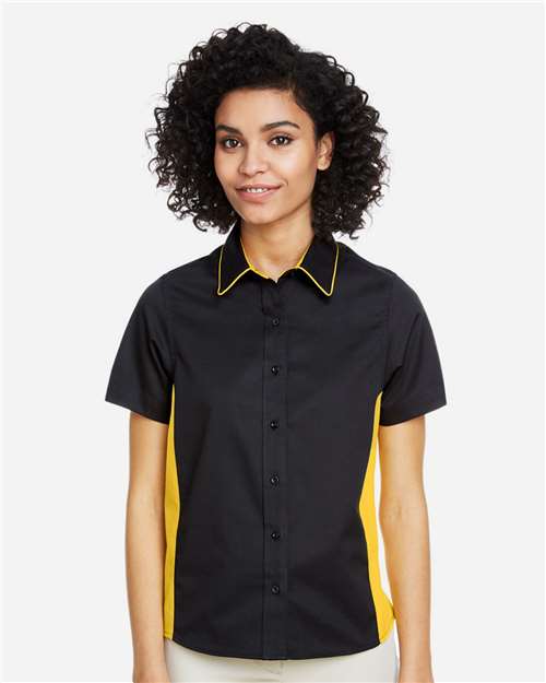 Harriton Women's Flash IL Colorblock Shirt - M586W Black- Sunray Yellow