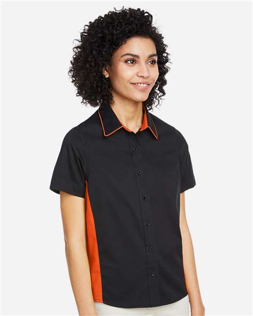 Harriton Women's Flash IL Colorblock Shirt - M586W Black- Team Orange