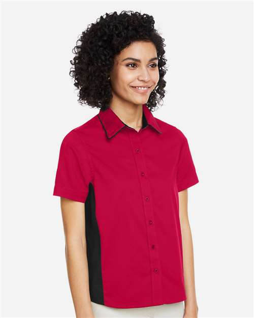 Harriton Women's Flash IL Colorblock Shirt - M586W Red- Black
