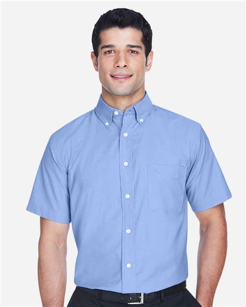 Harriton Men's Oxford Short Sleeve with Stain-Release - M600S Light Blue